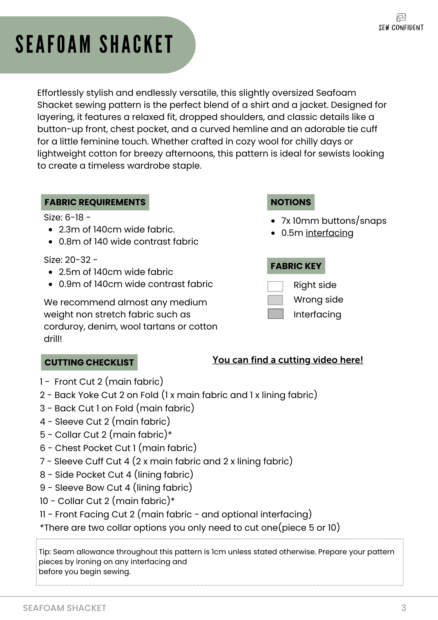 Sew Confident Seafoam Shacket Pattern