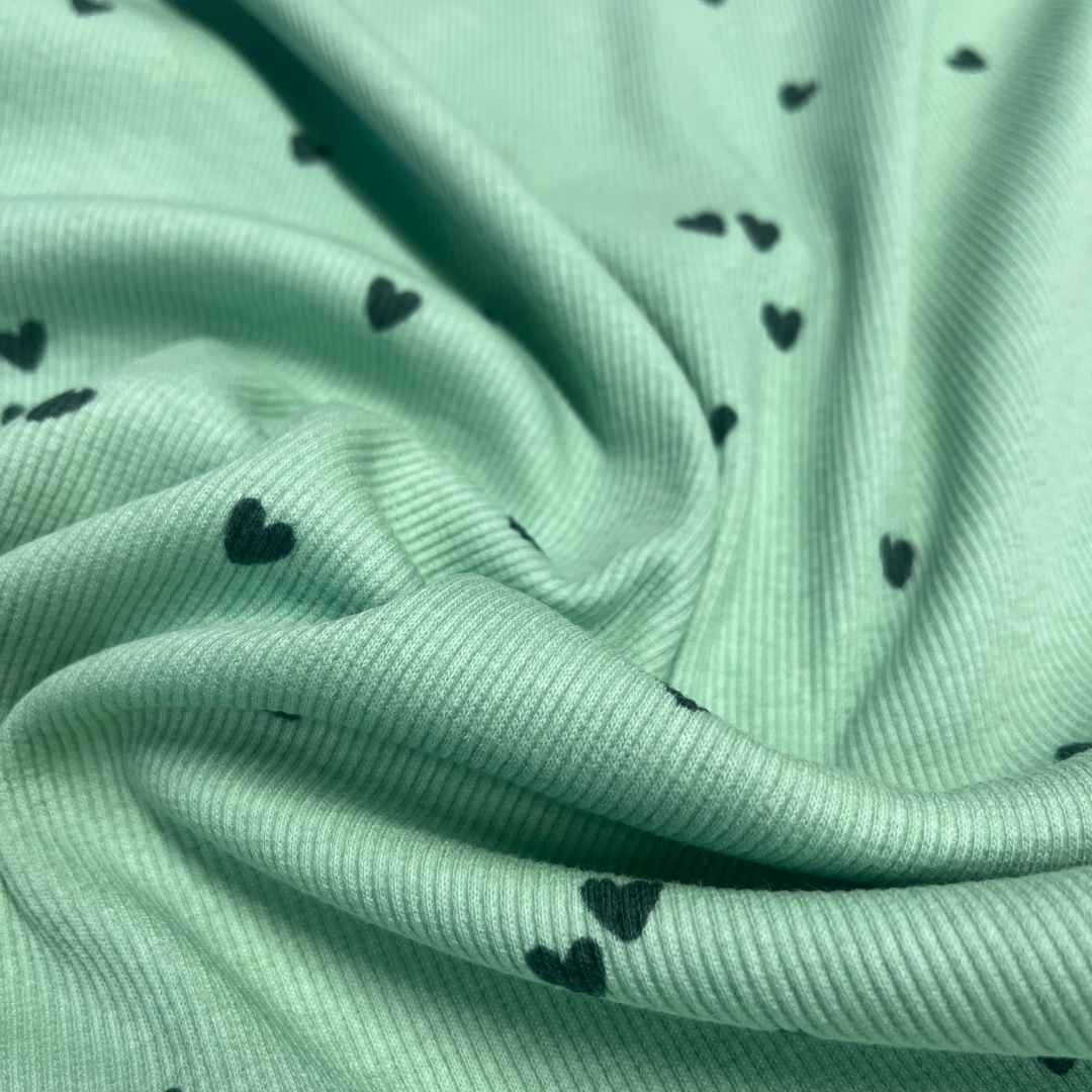 Sage Heart print Rib Jersey | 115cm Remnant