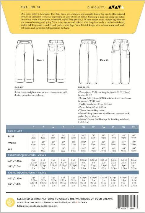 Closet Core - Rika Trousers Paper Pattern