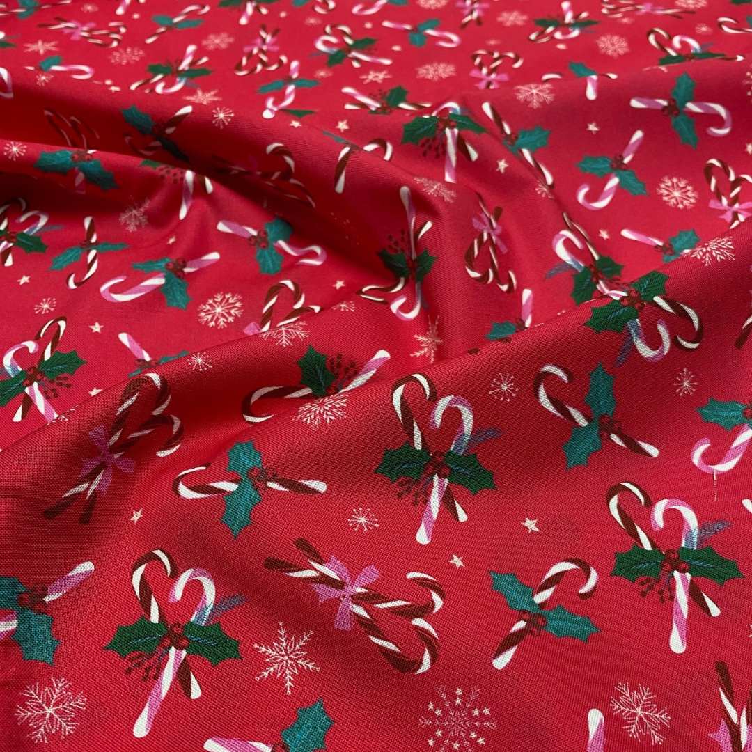 Candy Cane & Snowflakes Christmas Cotton