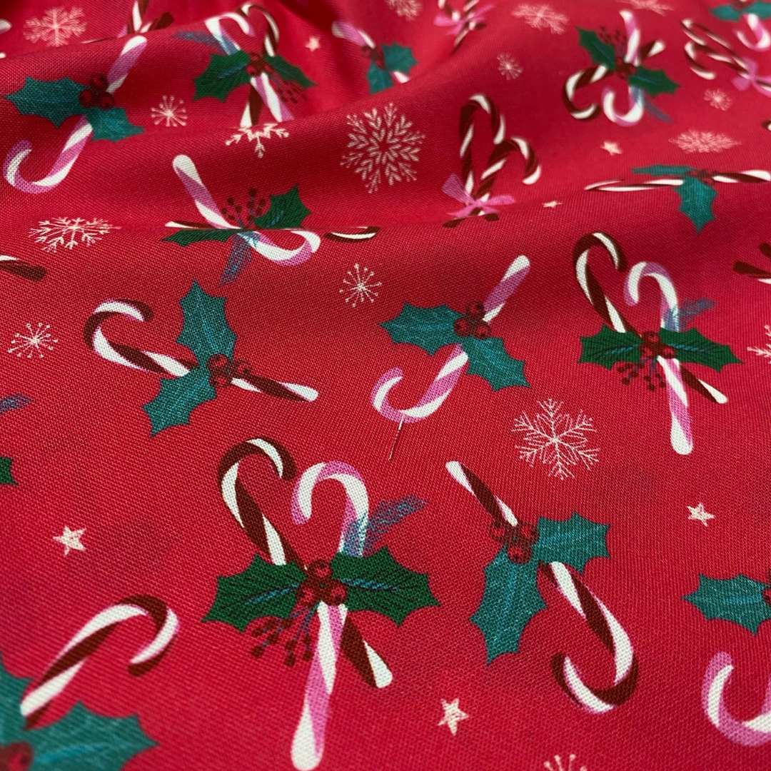Candy Cane & Snowflakes Christmas Cotton