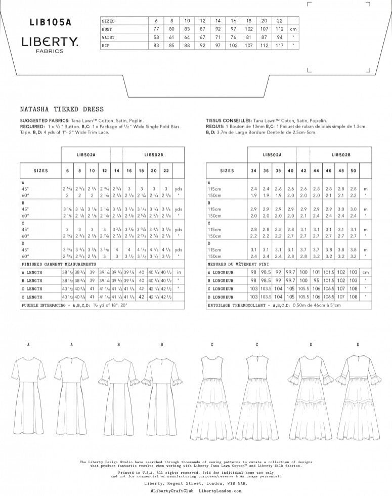 Liberty | Natasha Tiered Dress Paper Pattern