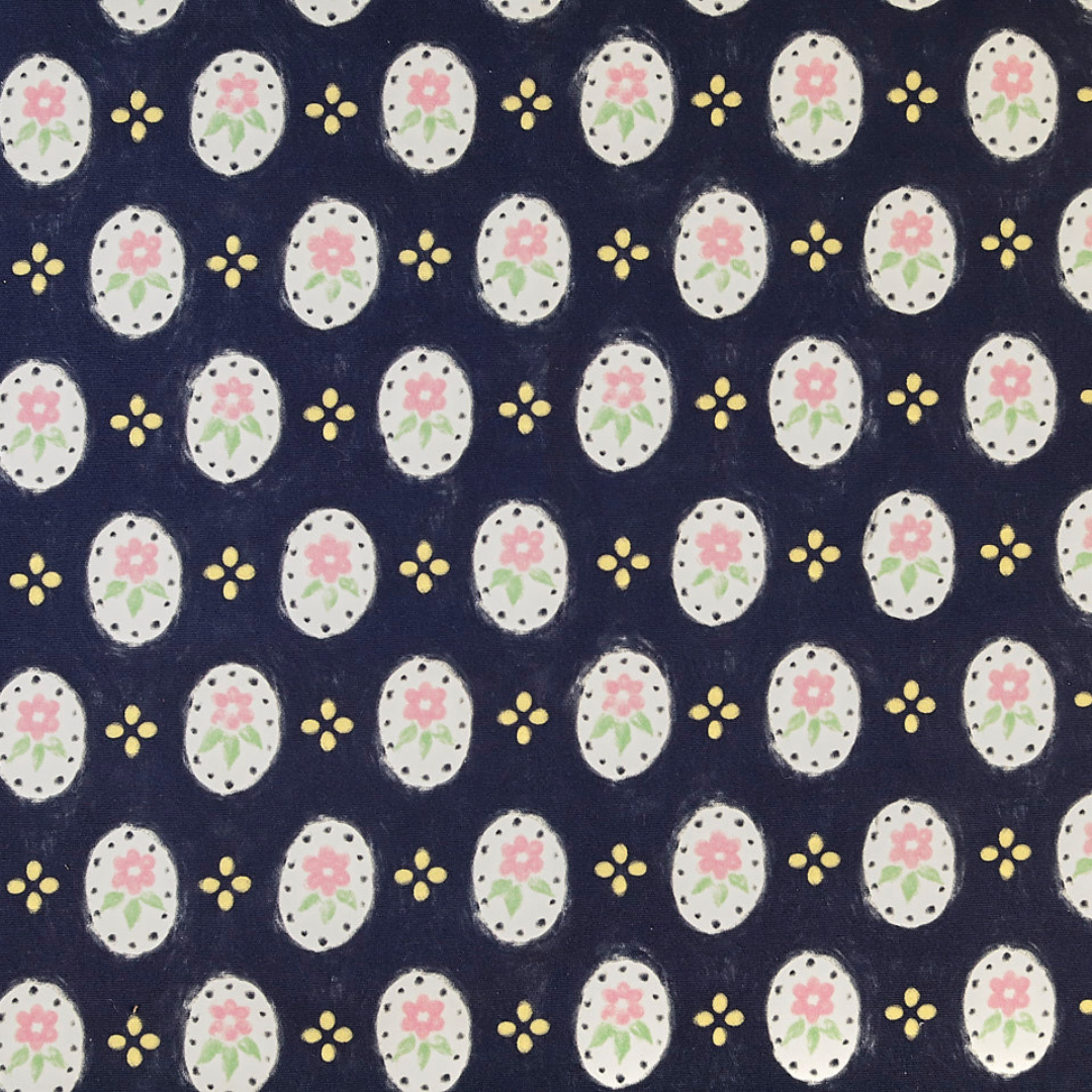 Fabric Godmother Bijou Flower Stretch Denim - Navy