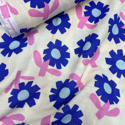 Large floral Double Gauze Blue