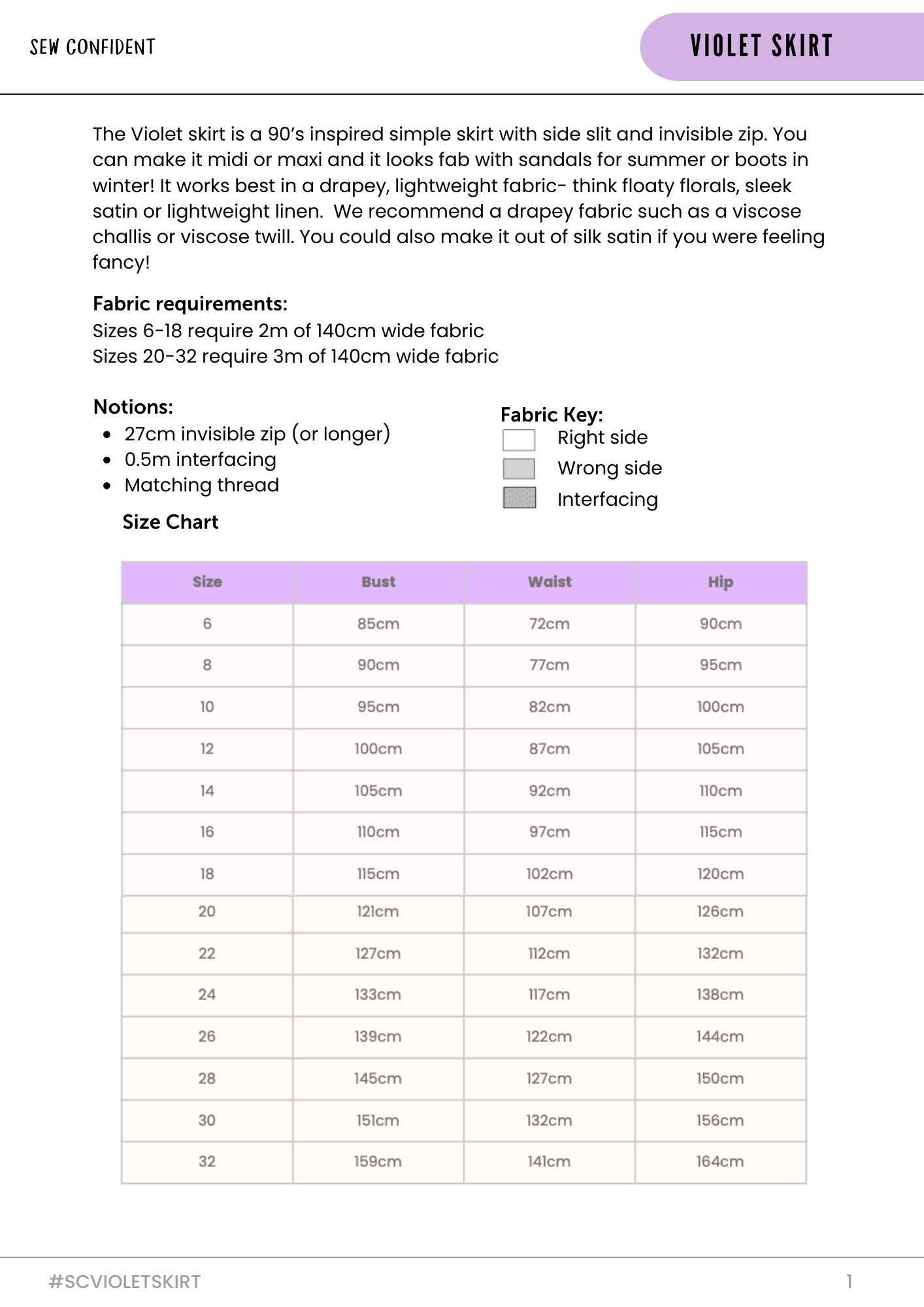 Sew Confident Violet Skirt Pattern