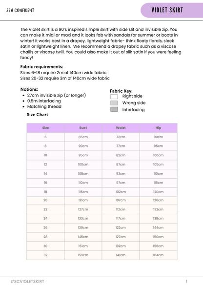 Sew Confident Violet Skirt Pattern