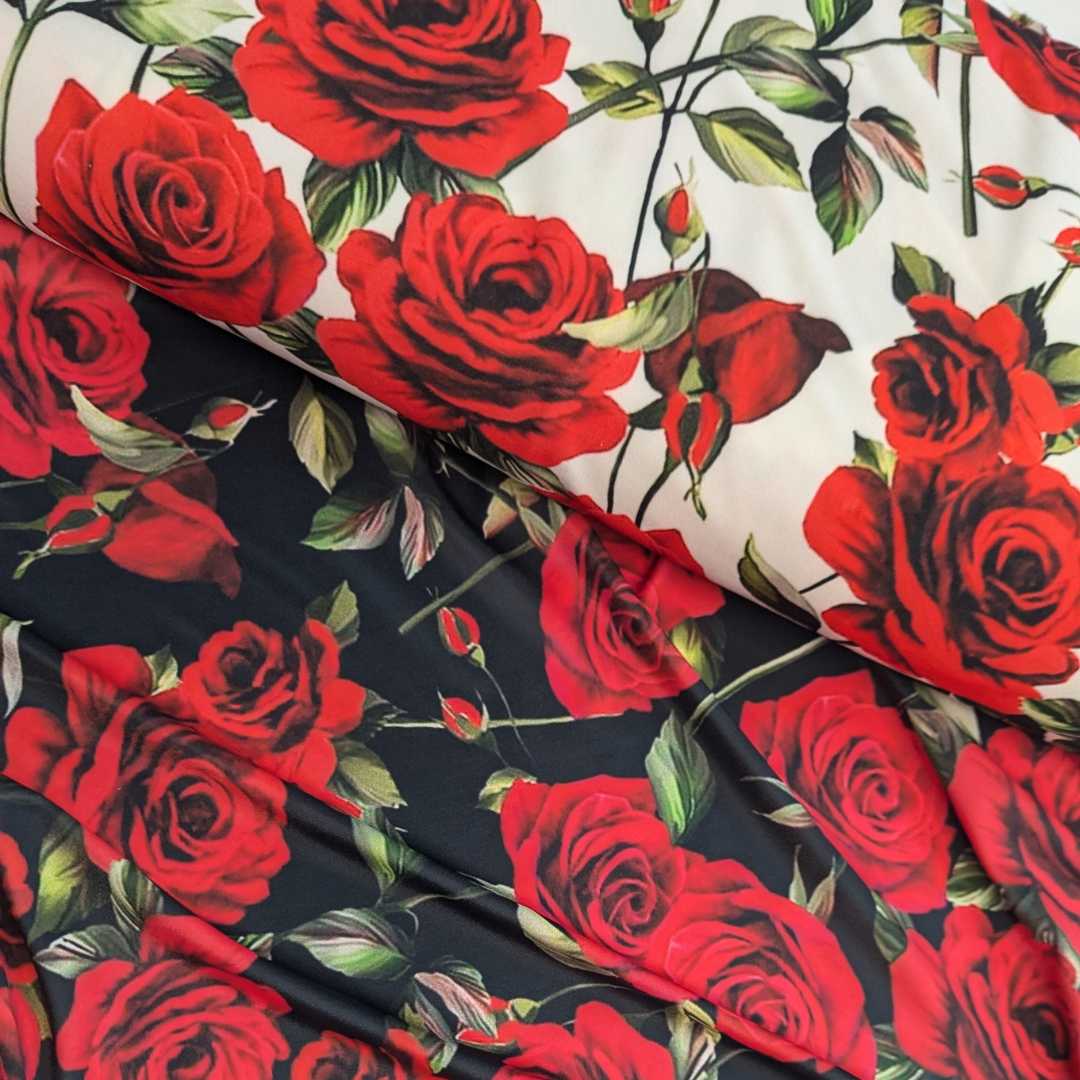 Red Roses Lycra Swimwear Fabric | 2 Colours!