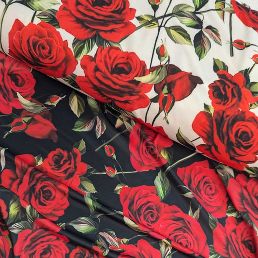 Red Roses Lycra Swimwear Fabric | 2 Colours!