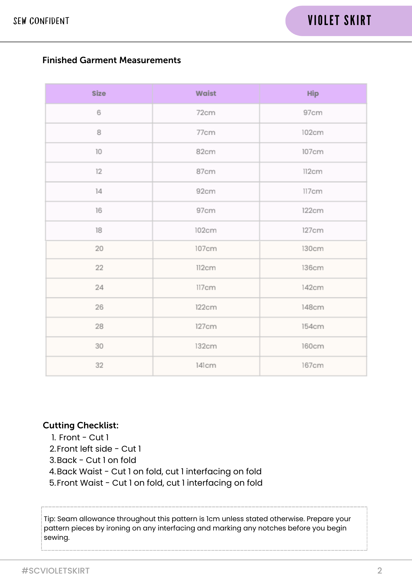 Sew Confident Violet Skirt Pattern