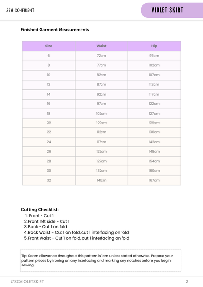 Sew Confident Violet Skirt Pattern