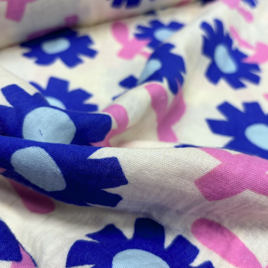 Large floral Double Gauze Blue