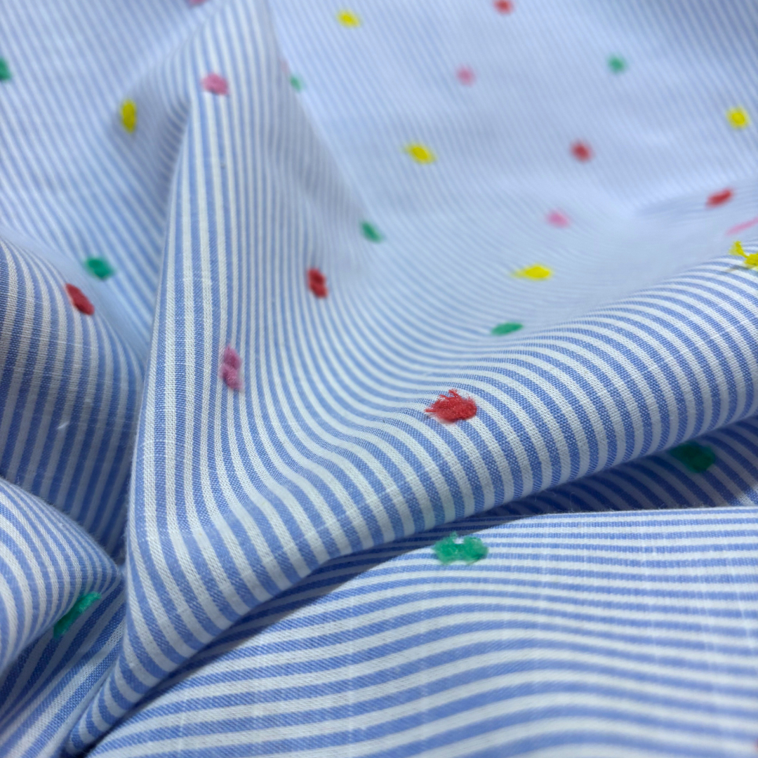 Cotton Stripe Dot Dobby