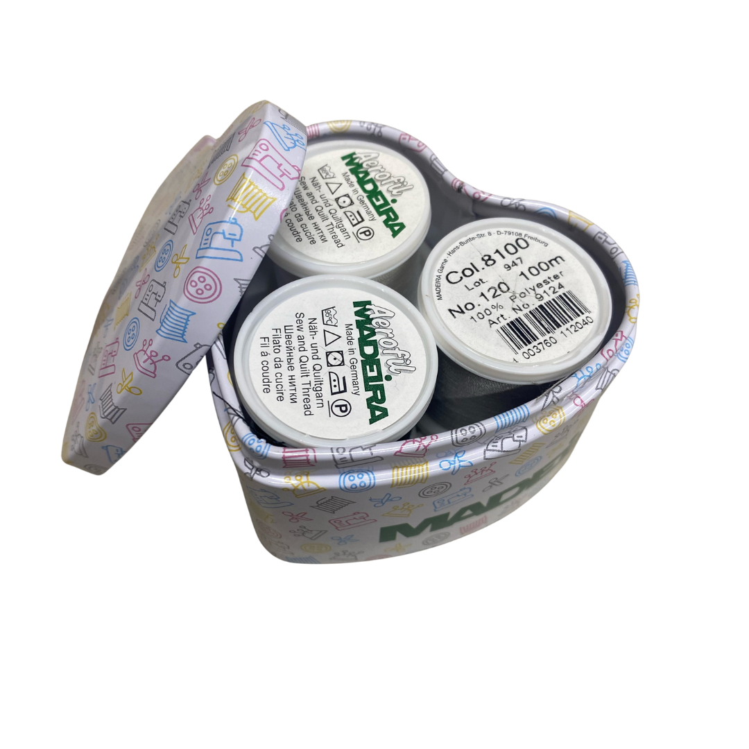 Madeira thread heart tin