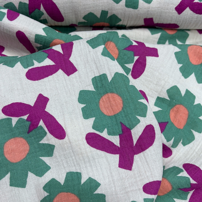 Large Floral Double Gauze -  Green