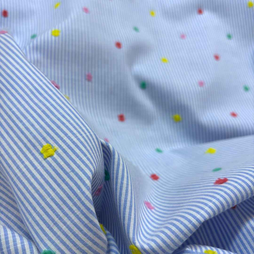 Cotton Stripe Dot Dobby