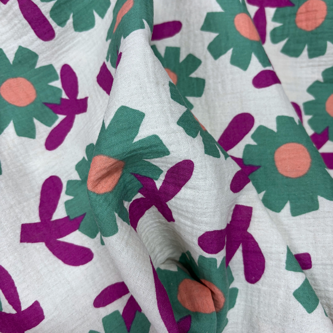 Large Floral Double Gauze -  Green