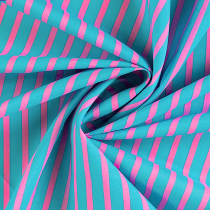 Turquoise & Pink Stripe Voile