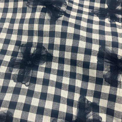 Navy Yarn Dyed Check with 3D Tulle flowers