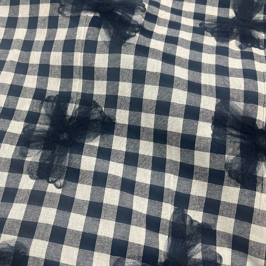 Navy Yarn Dyed Check with 3D Tulle flowers