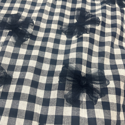 Navy Yarn Dyed Check with 3D Tulle flowers
