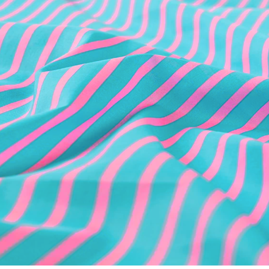 Turquoise & Pink Stripe Voile