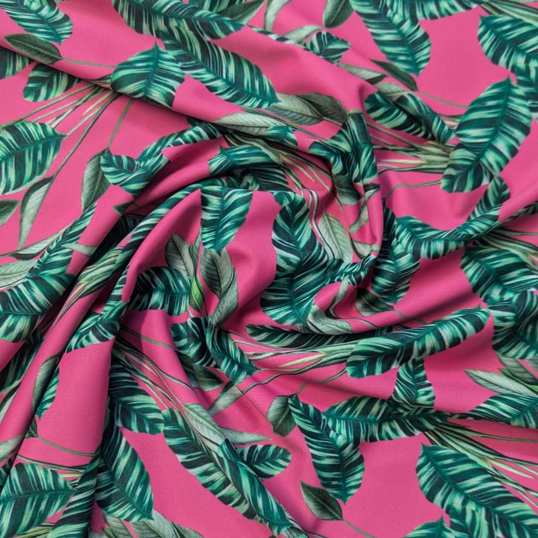 Tropical Leaves Stretch Lycra Swimwear Remnant 118cm