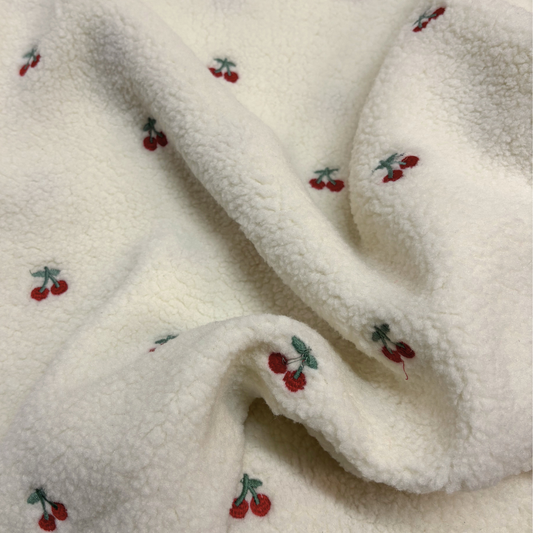 Embroidered Cherry Teddy Fleece