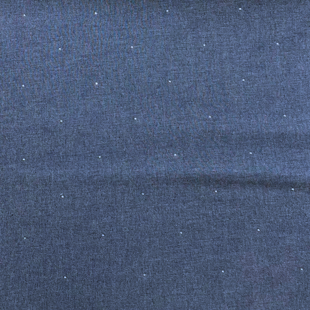 Dark Blue Denim Chambray with Diamonte Studs 110cm remnant