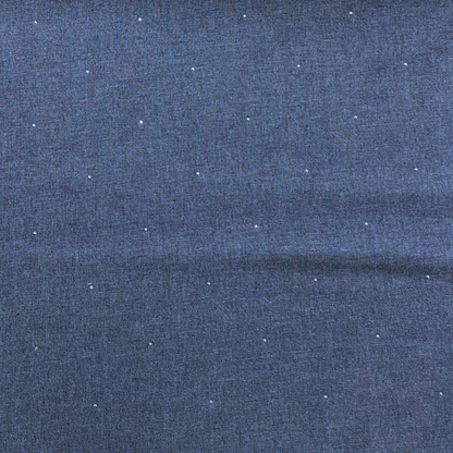 Dark Blue Denim Chambray with Diamonte Studs 110cm remnant