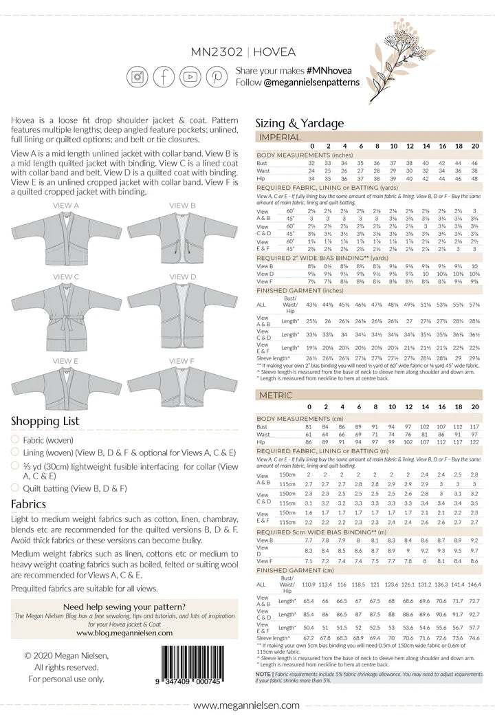 Megan Nielsen | Hovea Jacket & Coat Paper Pattern