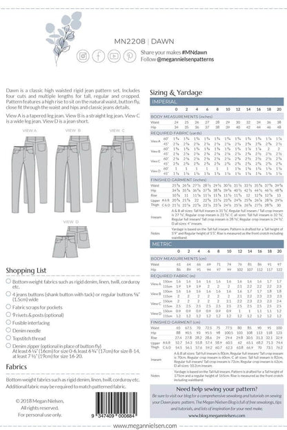 Megan Nielsen | Dawn Jeans Paper Pattern