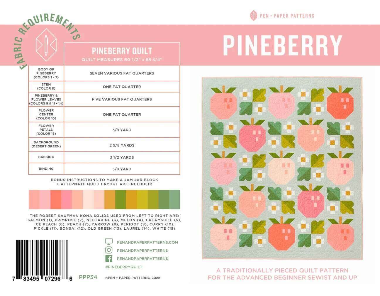Pen + Paper Patterns | Pineberry Quilt Pattern