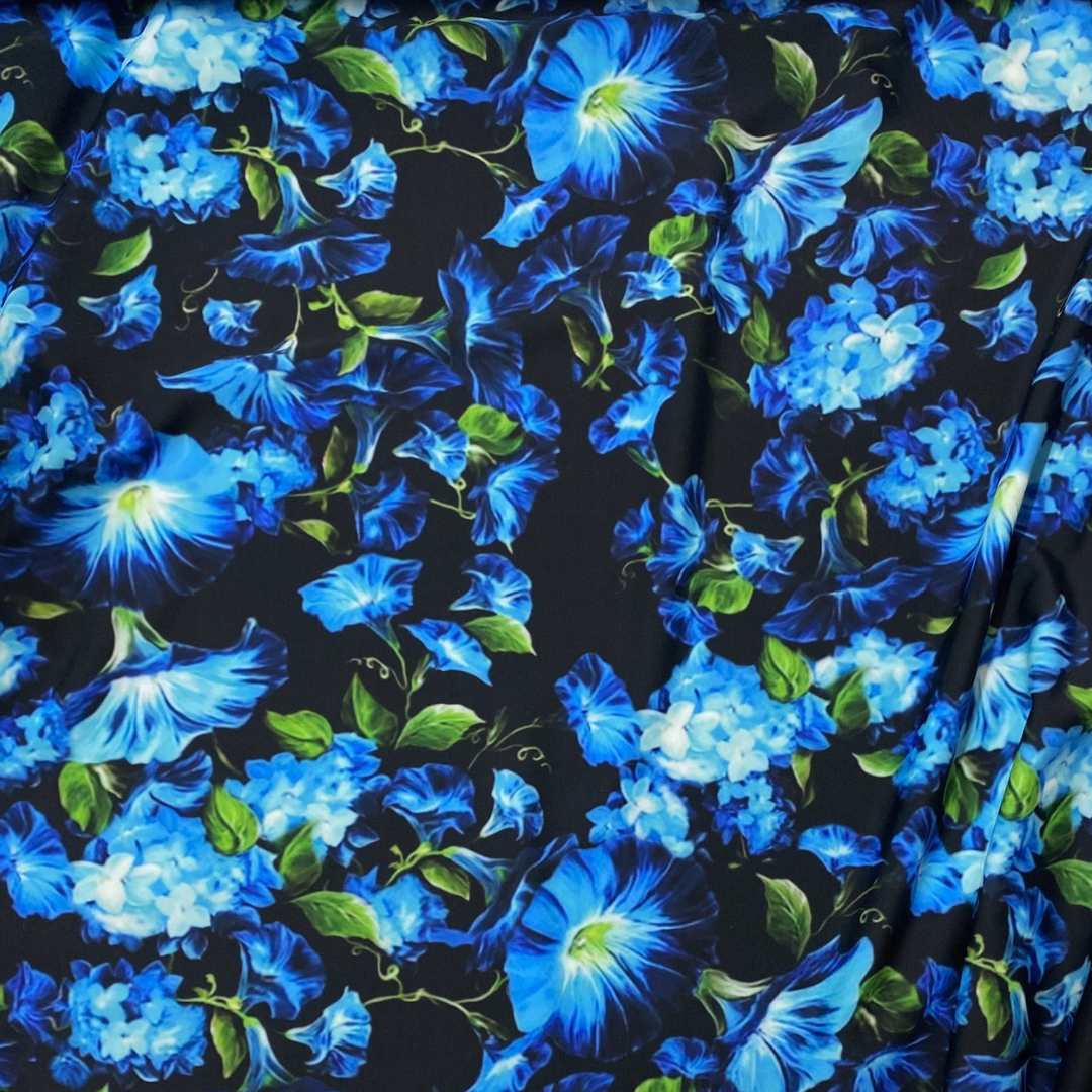 Blue Flowers Lycra Swimwear Fabric
