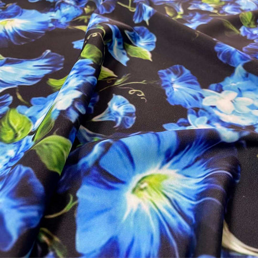 Blue Flowers Lycra Swimwear Fabric