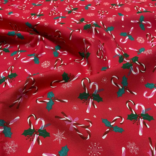 Candy Cane & Snowflakes Christmas Cotton