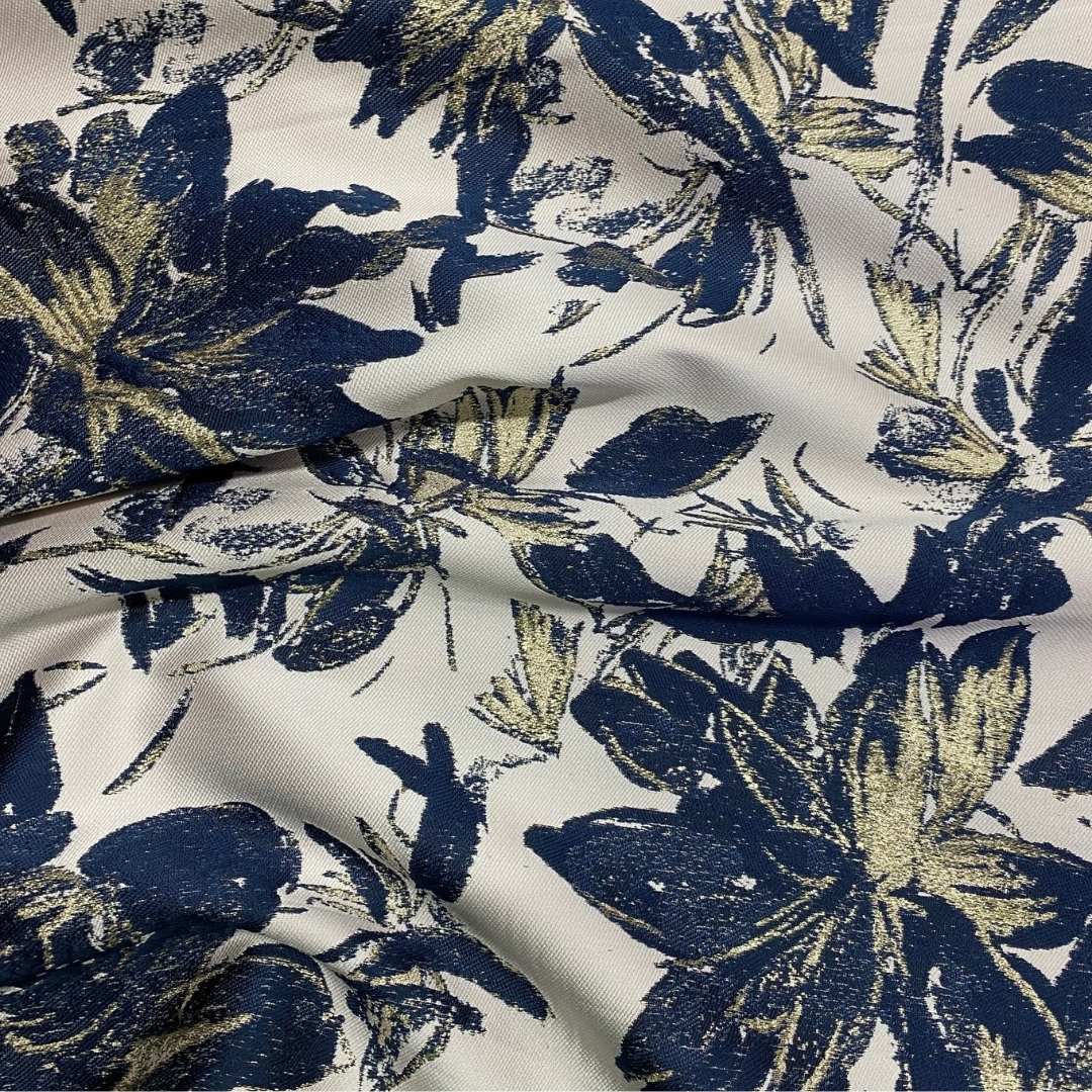 Champagne & Navy Brocade