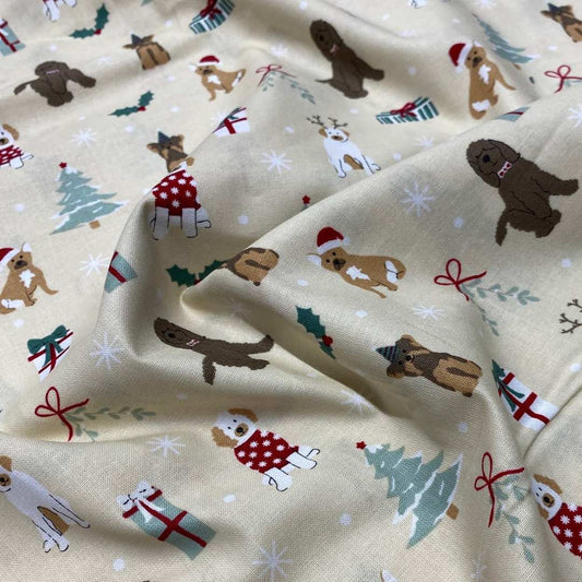 Festive Dogs Christmas Cotton poplin