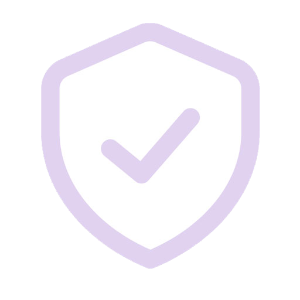Purple shield icon with a check mark on a white background